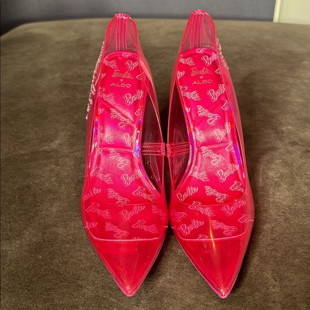 Barbie x ALDO Barbiestessy Collection Pink Translucent Pointed Toe Pumps 7.5 NEW - Picture 10 of 15
